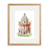 Framed picture of the Radcliffe Camera Oxford. Line and wash illustration - painting.