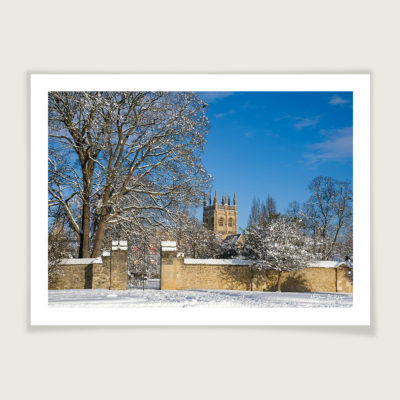Snow-dusted Merton College Chapel, Oxford